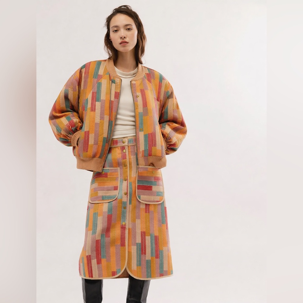 LET ME BE Quilted Patchwork Bomber Jacket SIZE LARGE